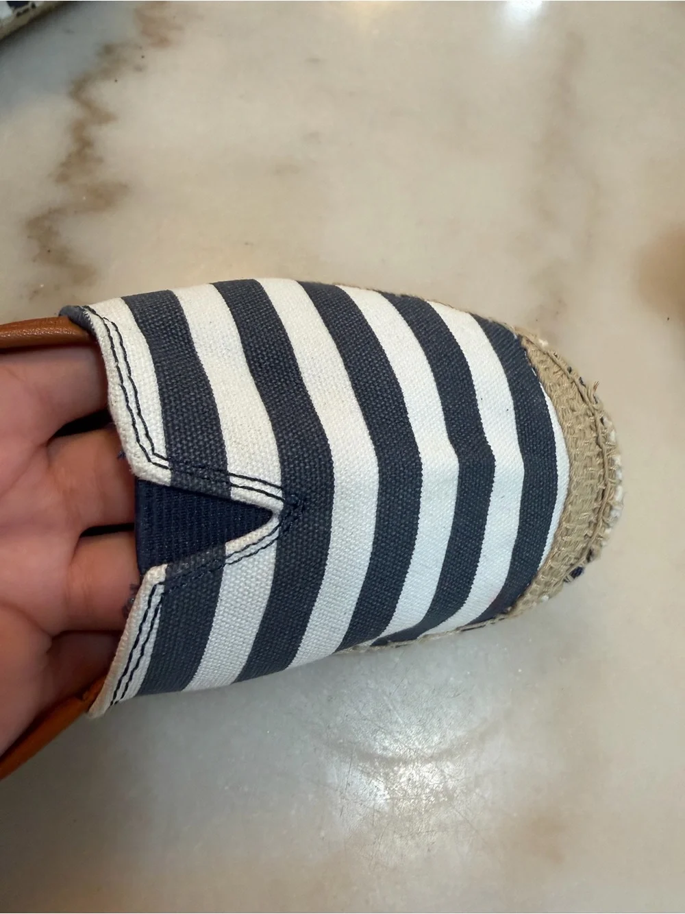 Michael Kors Black and White Striped Espadrille Insole with Tan Trim